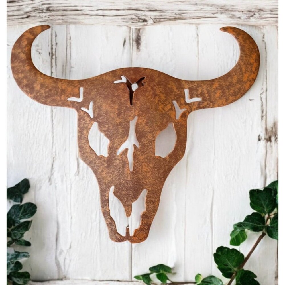 Rustic Metal Longhorn Steer Skull Wall Art Décor